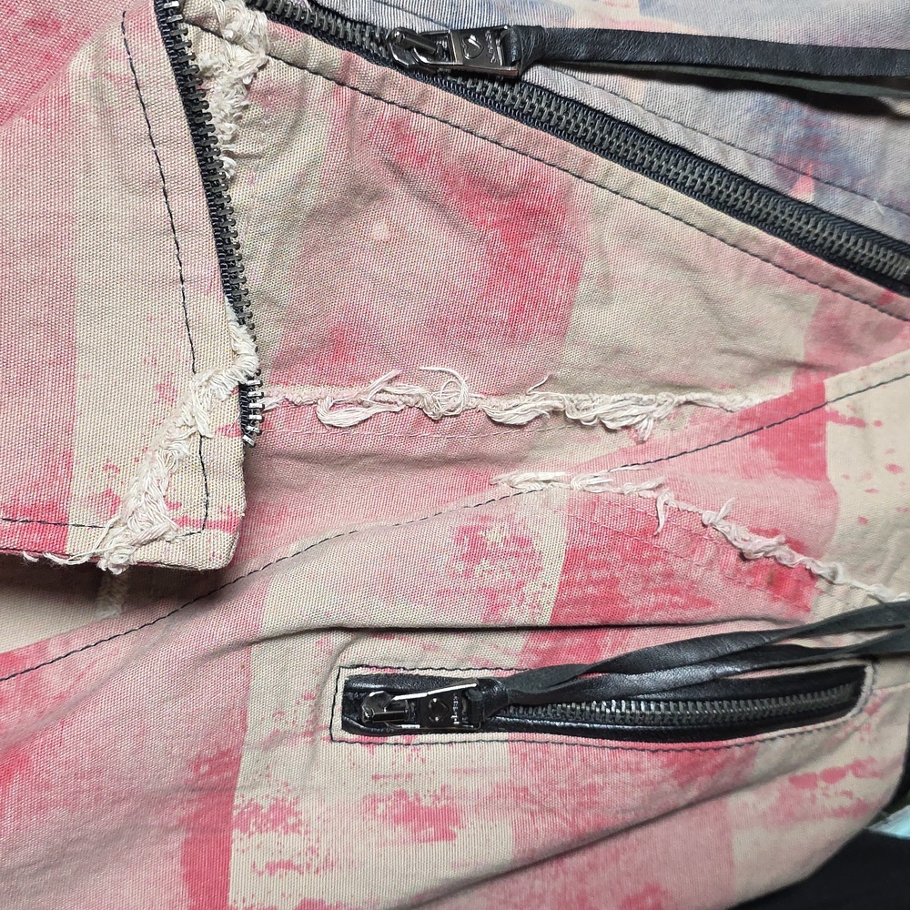 Please Cropped American Flag Mixed Media Jacket, Size Medium - Picture 11 of 13